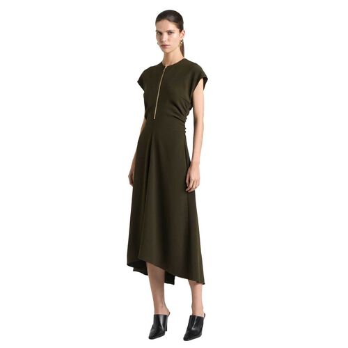 Cue Olive Recycled Crepe Zip Front Midi Dress